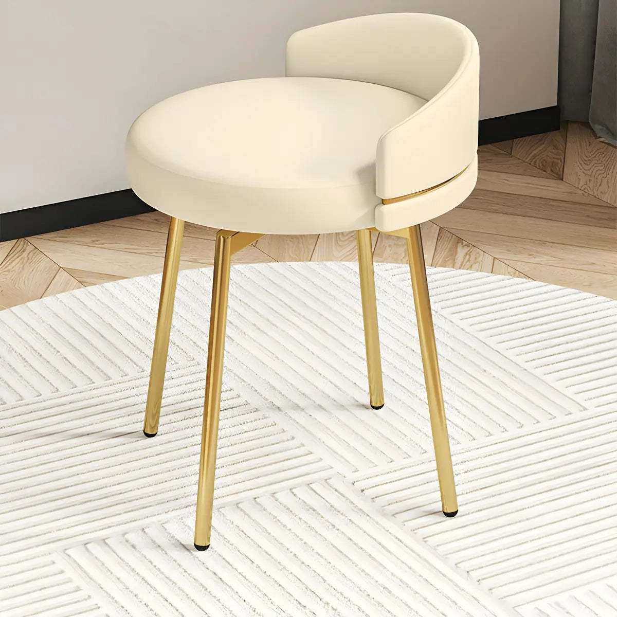 Round Leather Vanity Stool with Backrest