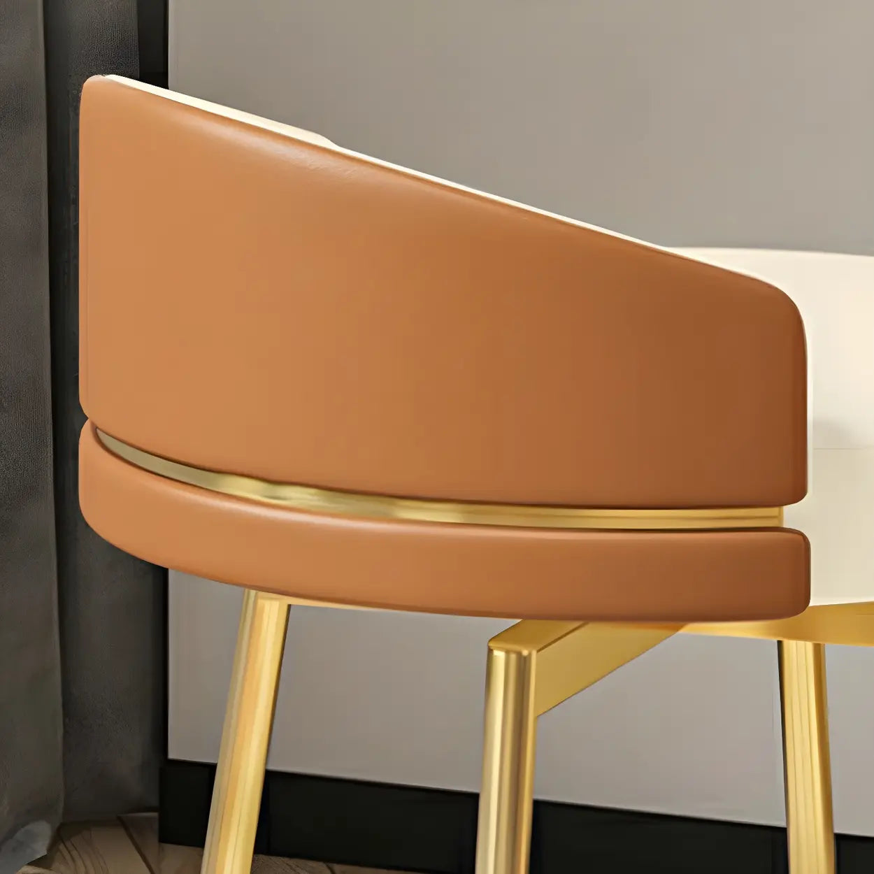 Round Leather Vanity Stool with Backrest