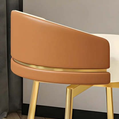 Round Leather Vanity Stool with Backrest