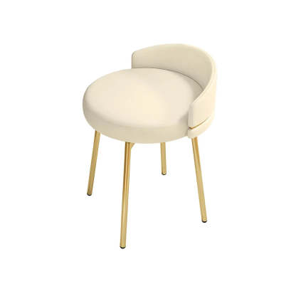 Round Leather Vanity Stool with Backrest