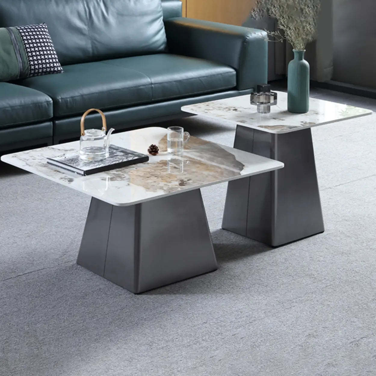 Gray Scratch-Resistant Stone Square Bunching Tables