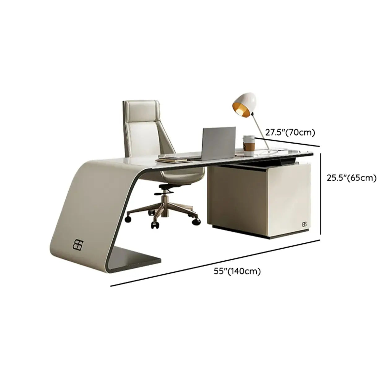 Gray Curved Stone Executive Desk