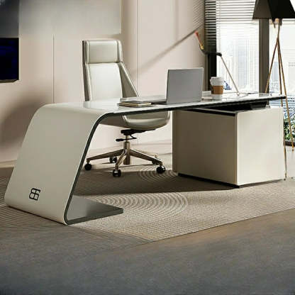 Gray Curved Stone Executive Desk — Table Only
