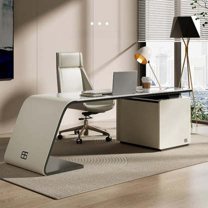 Gray Curved Stone Executive Desk — Table Only
