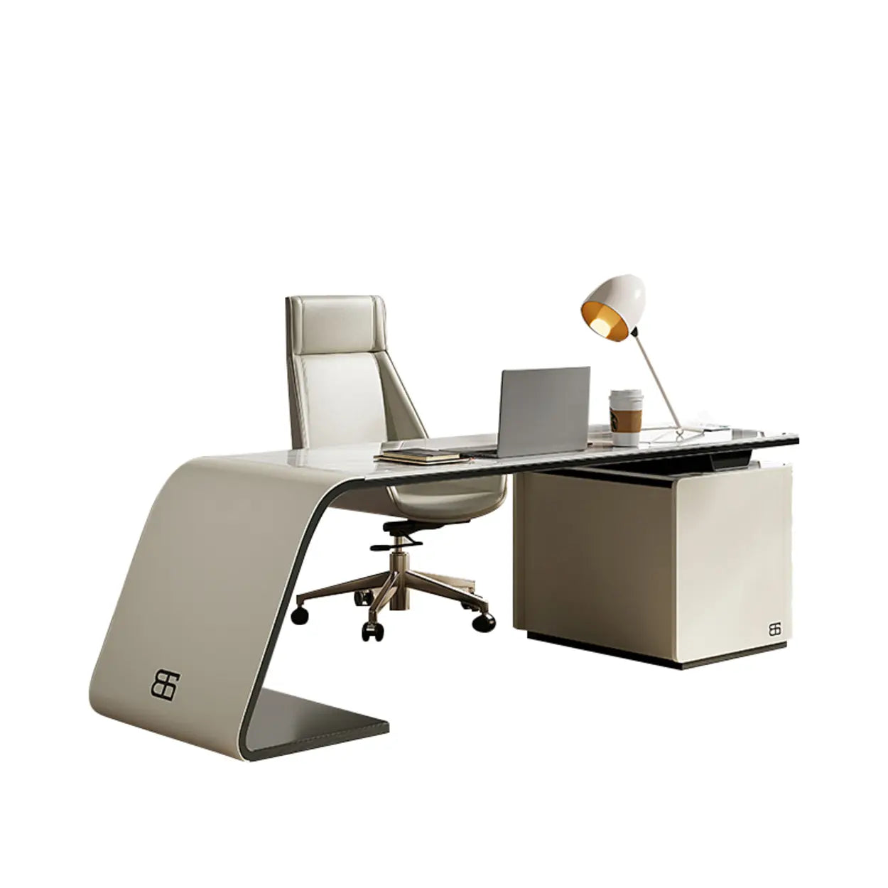 Gray Curved Stone Executive Desk