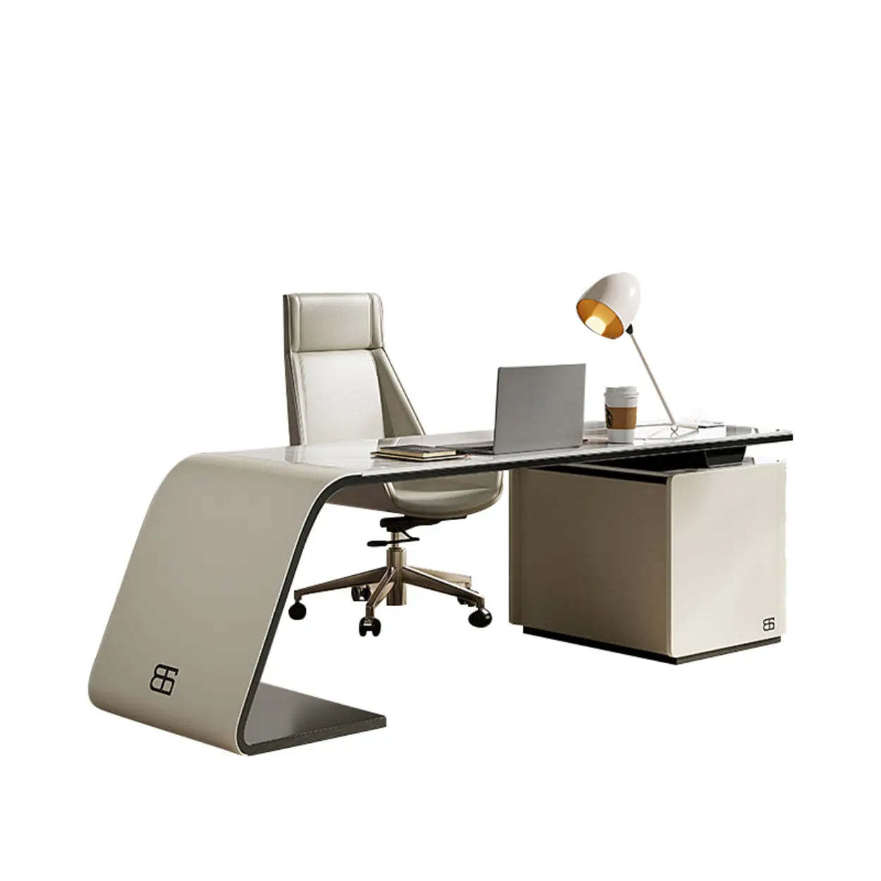 Gray Curved Stone Executive Desk