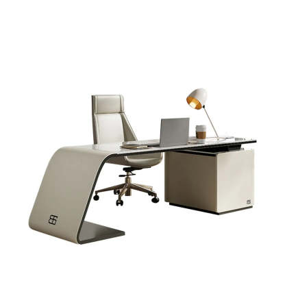 Gray Curved Stone Executive Desk