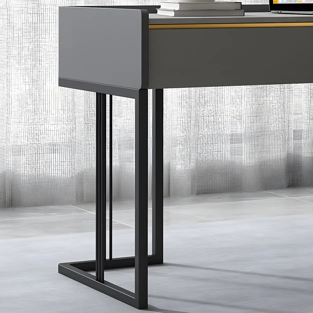 Gray Stone Top Metal-Sled Writing Desk with Drawers