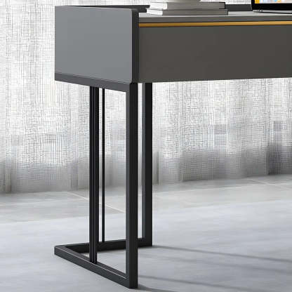 Gray Stone Top Metal-Sled Writing Desk with Drawers