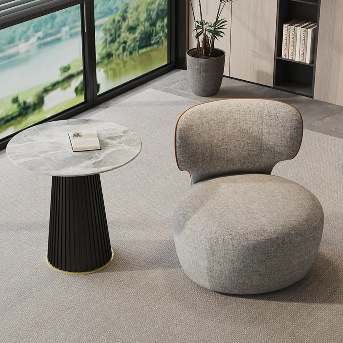 Gray Swivel Scratch Resistant Side Chair — Coffee / Cotton and Linen