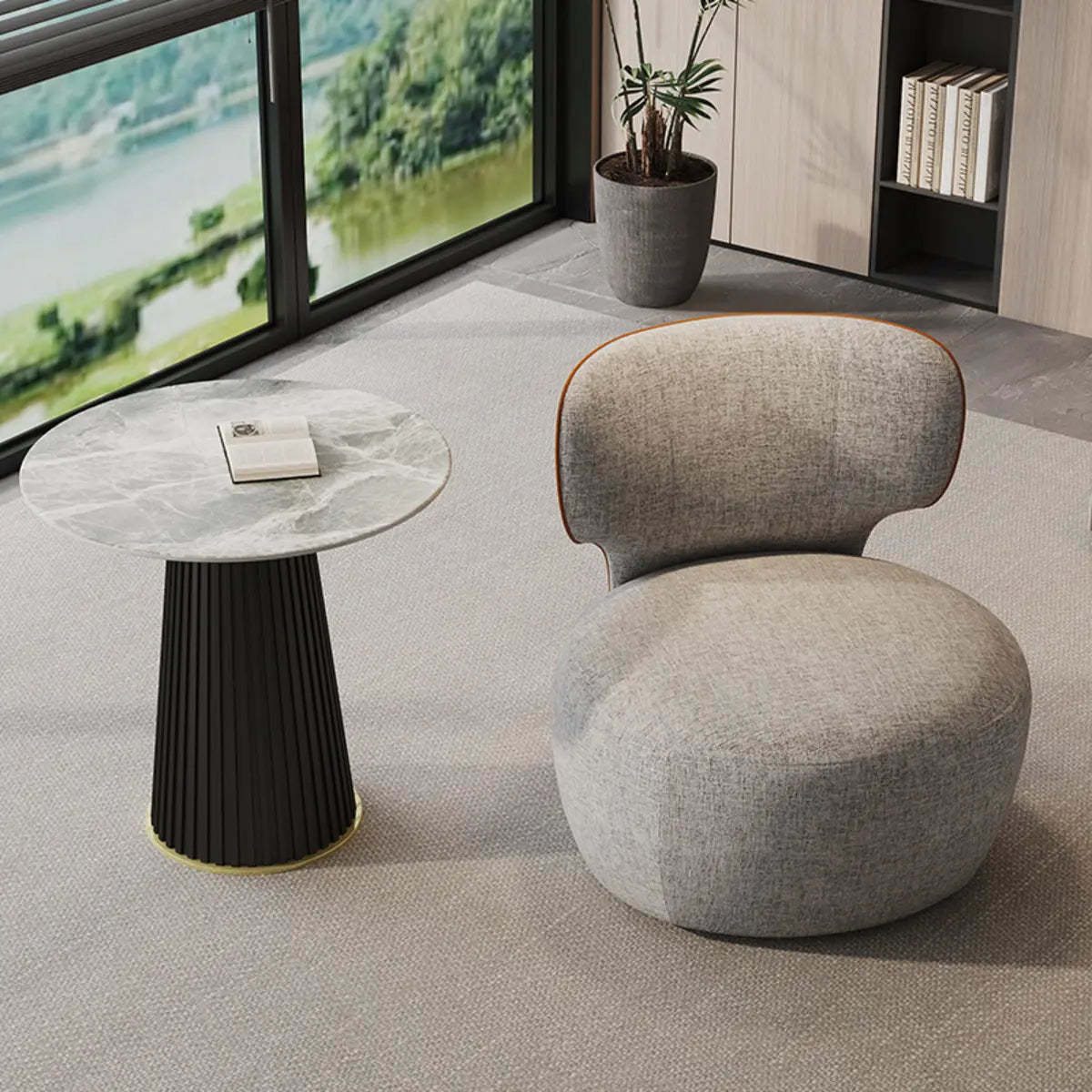 Gray Swivel Scratch Resistant Side Chair — Coffee / Cotton and Linen