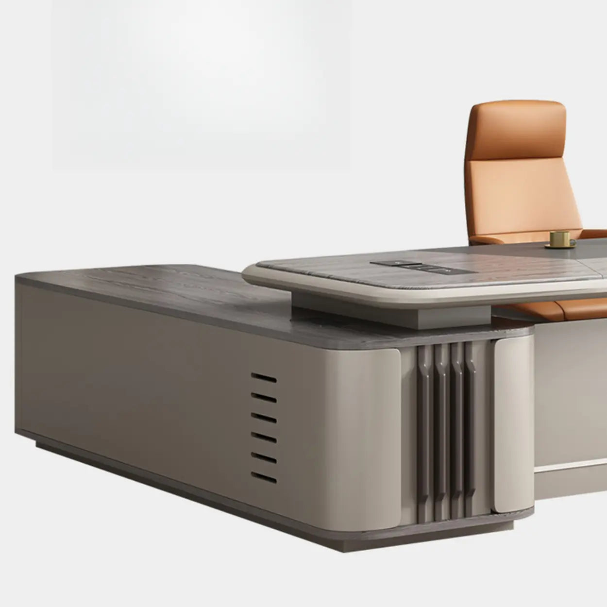 Gray Top Beige Base Long L-Shape Wood Executive | Lighom