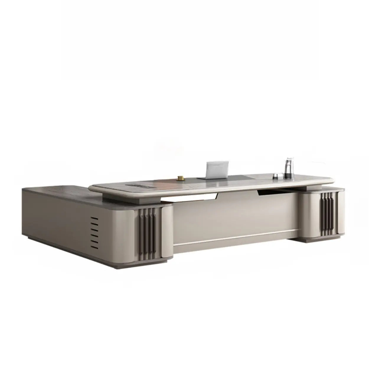 Gray Top Beige Base Long L-Shape Wood Executive | Lighom