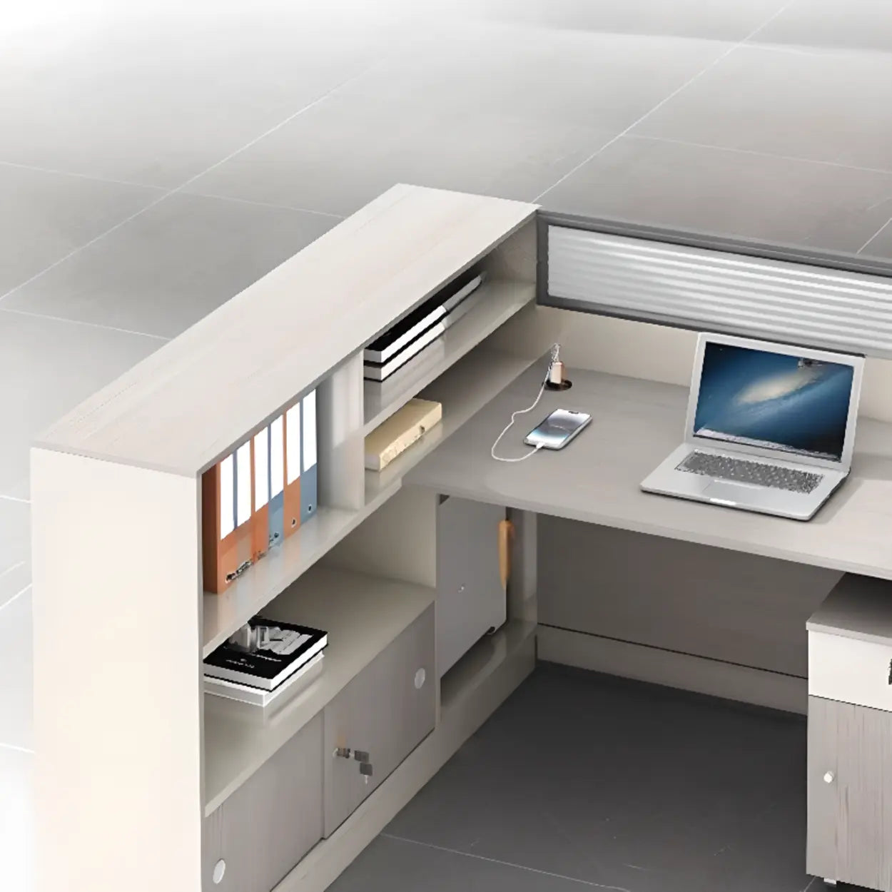 Gray Wood Cabinet Side-Storage Writing Desk