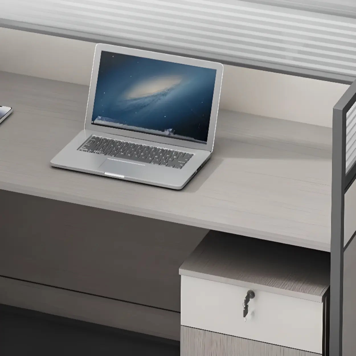 Gray Wood Cabinet Side-Storage Writing Desk