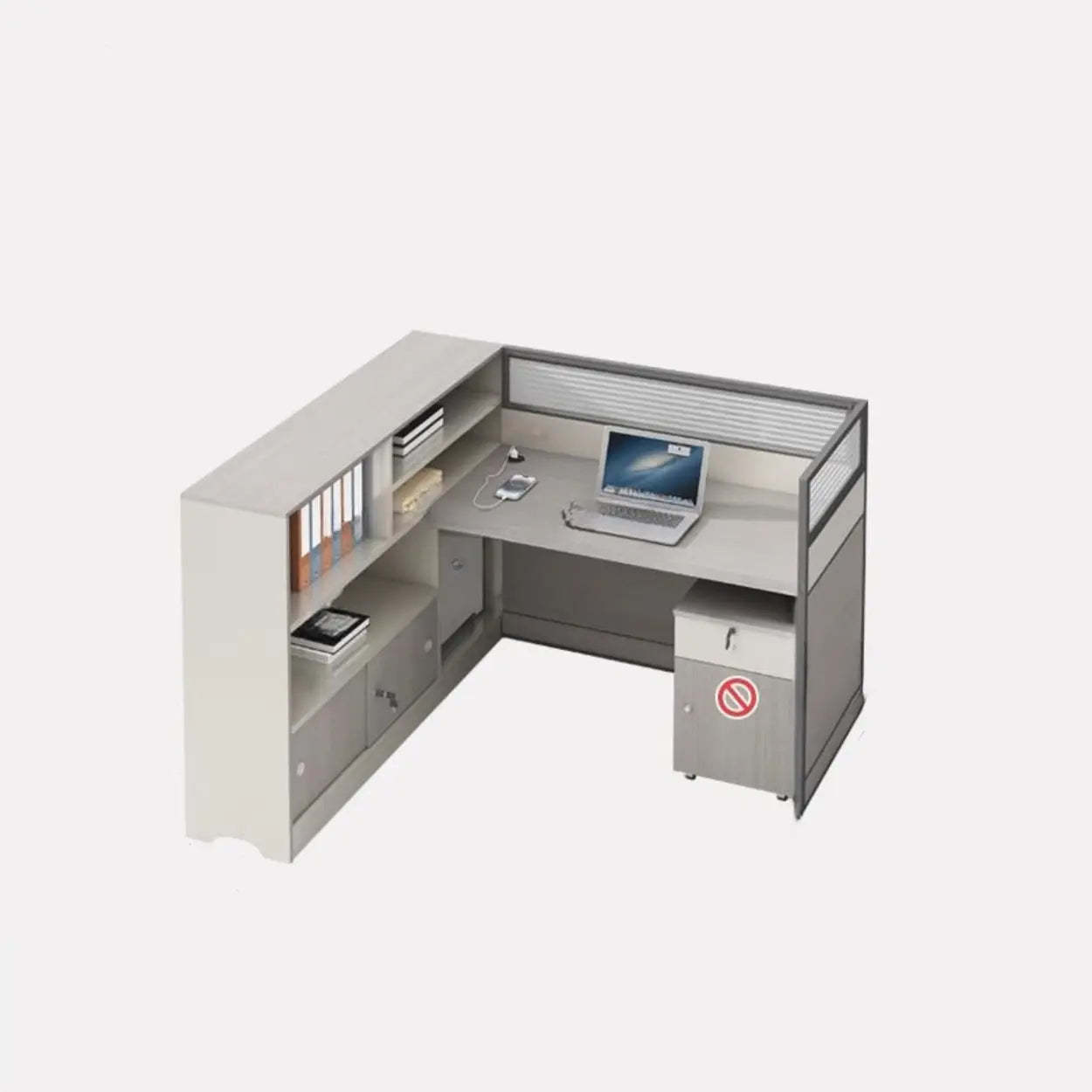 Gray Wood Cabinet Side-Storage Writing Desk — Table Only