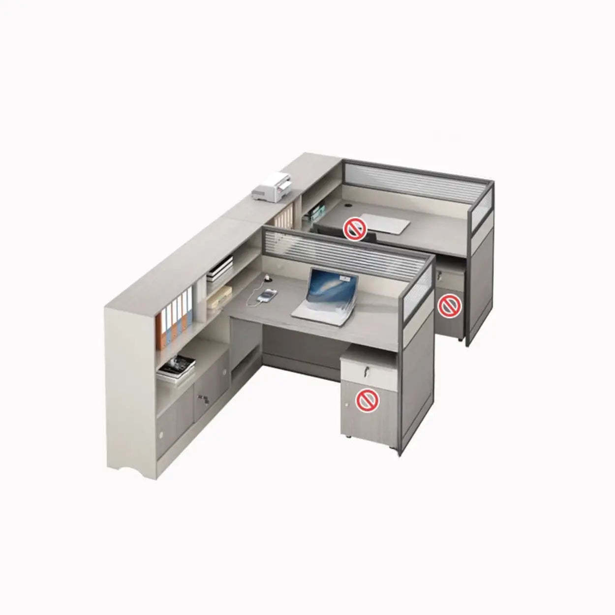 Gray wood desk side-storage desks - modern — 59.1" L x 110.2" W x 43.3" H