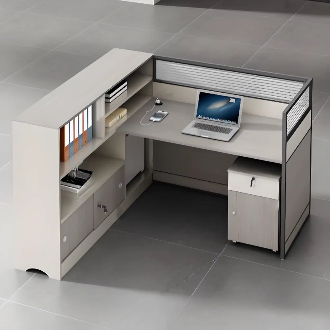 Gray Wood Cabinet Side-Storage Writing Desk
