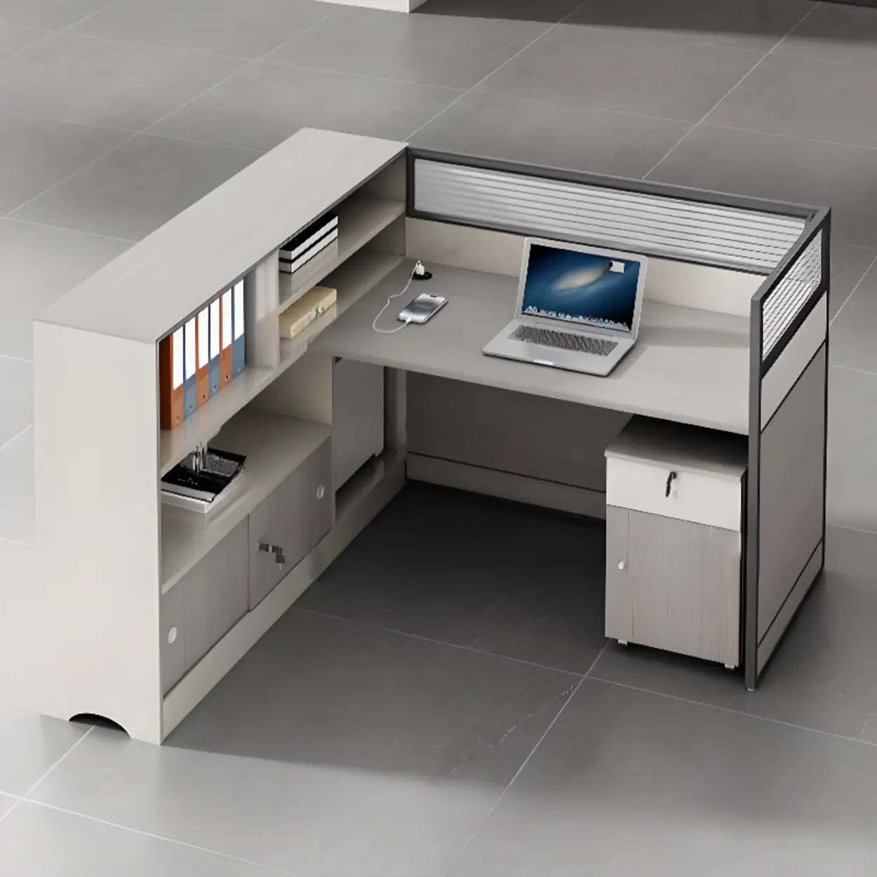 Gray Wood Cabinet Side-Storage Writing Desk