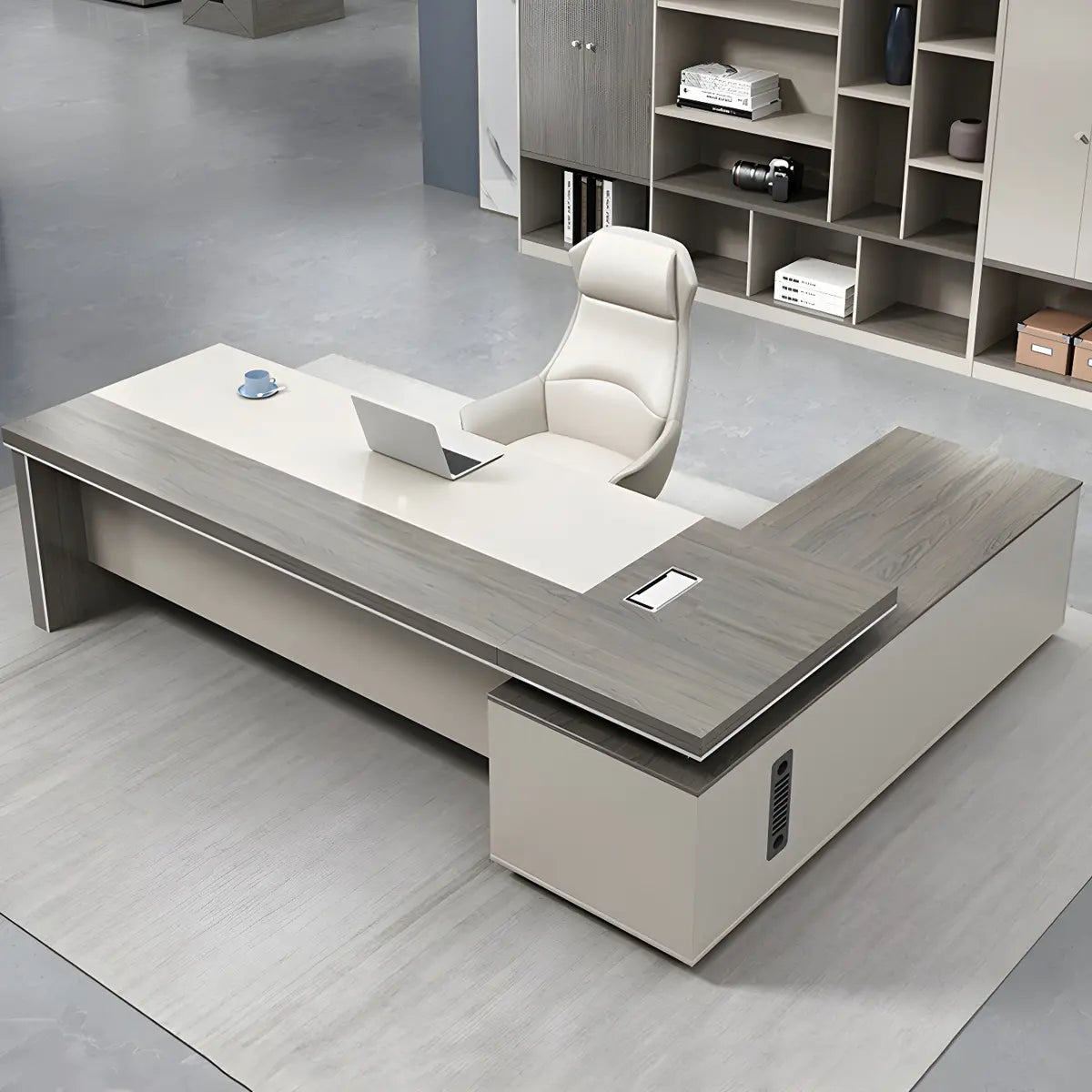 Gray Wood L-Shape Executive Desk