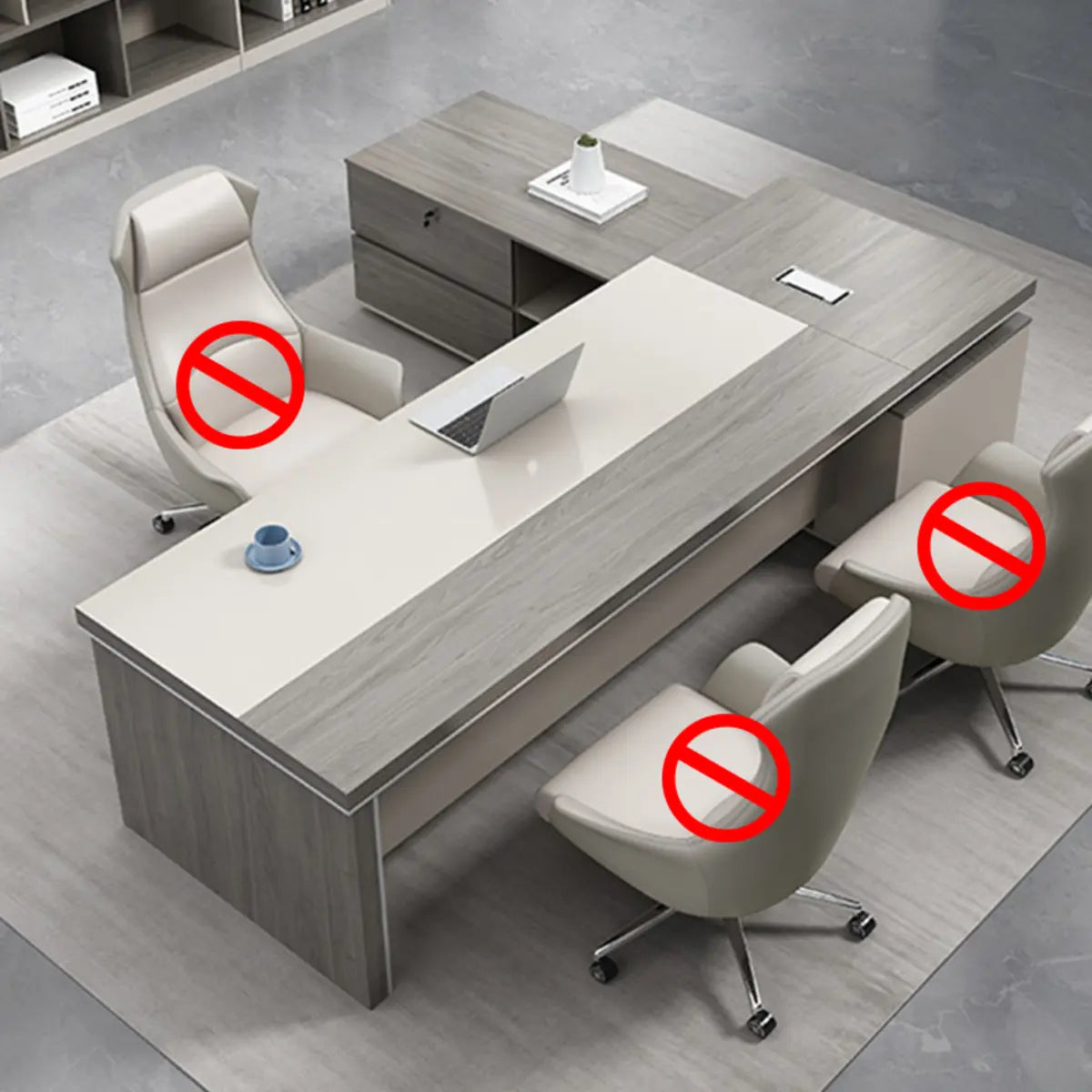 Gray Wood L-Shape Executive Desk — Left Hand Return / Without Chairs