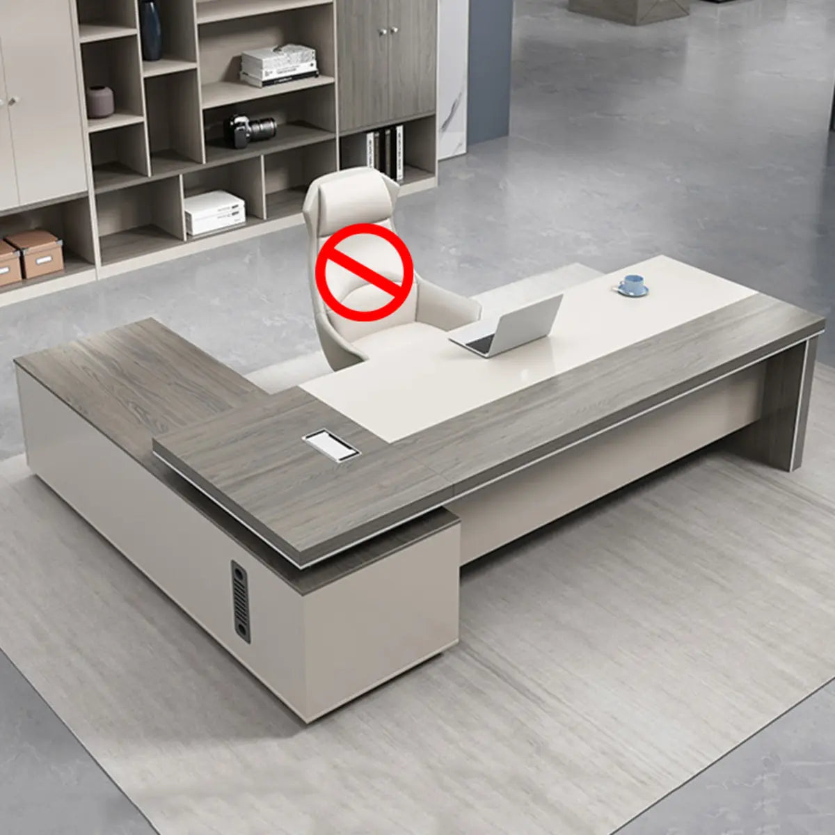 Gray Wood L-Shape Executive Desk — Left Hand Return / Without Chairs