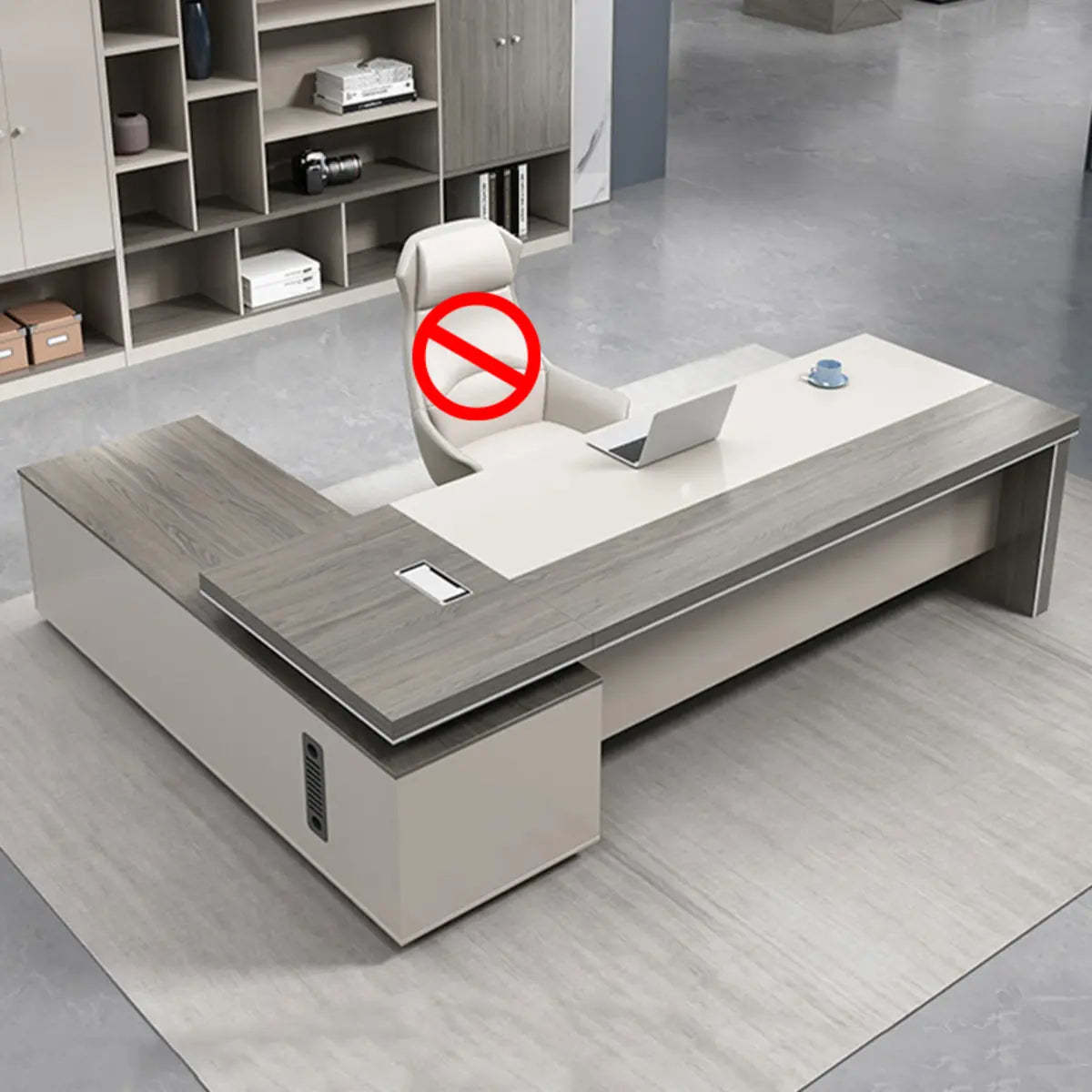 Gray Wood L-Shape Executive Desk — Left Hand Return / Without Chairs