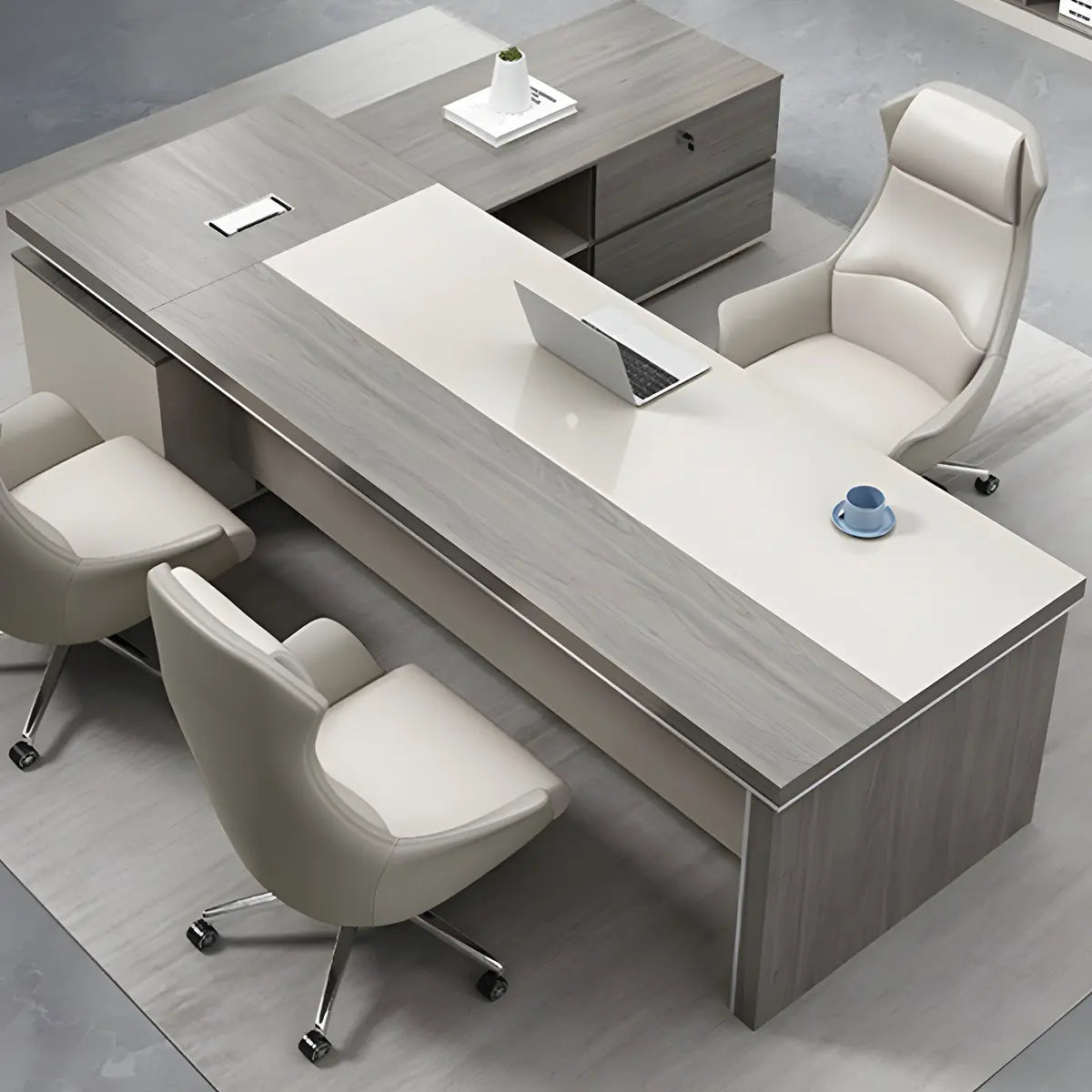 Gray Wood L-Shape Executive Desk — Left Hand Return / Without Chairs