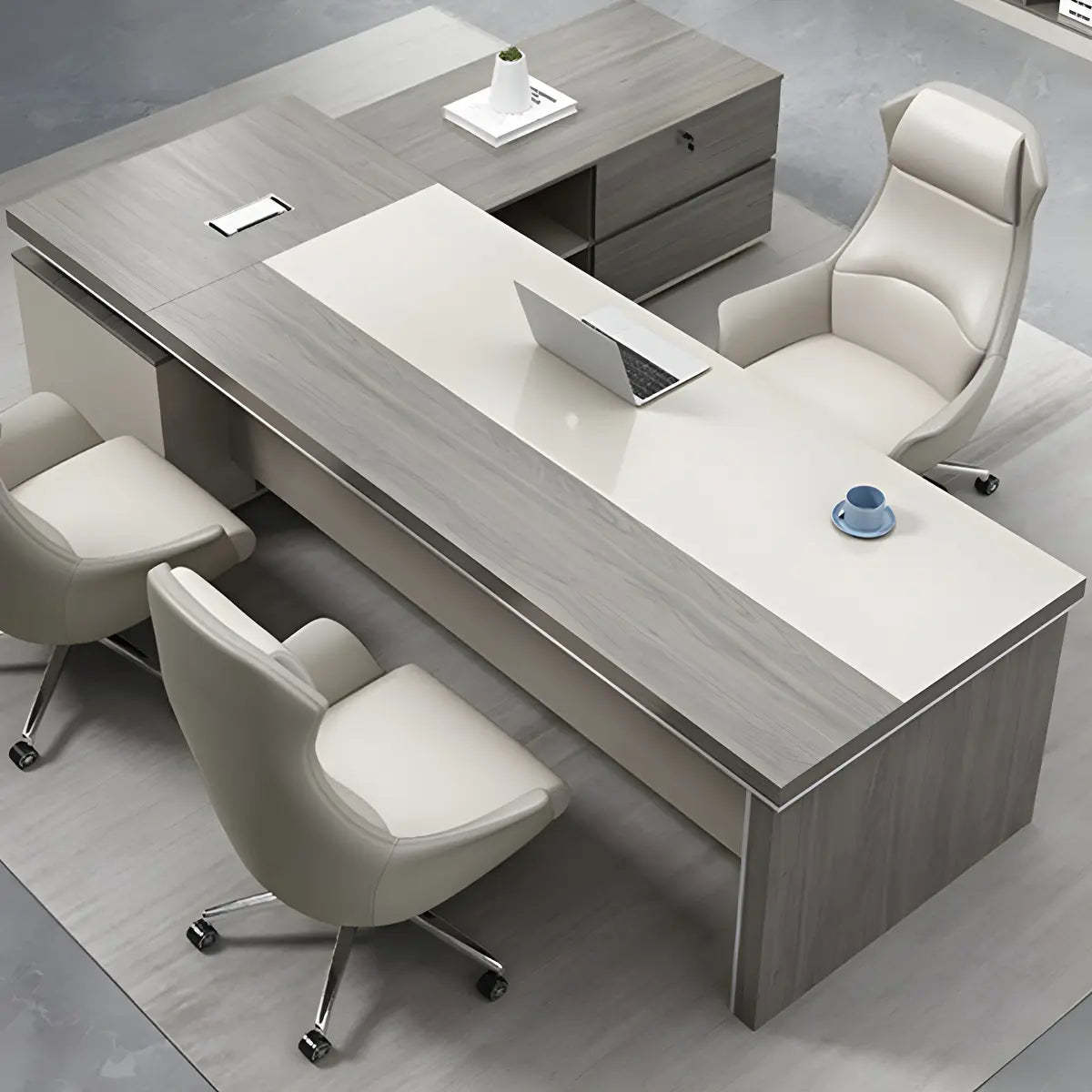 Gray Wood L-Shape Executive Desk — Left Hand Return / Without Chairs