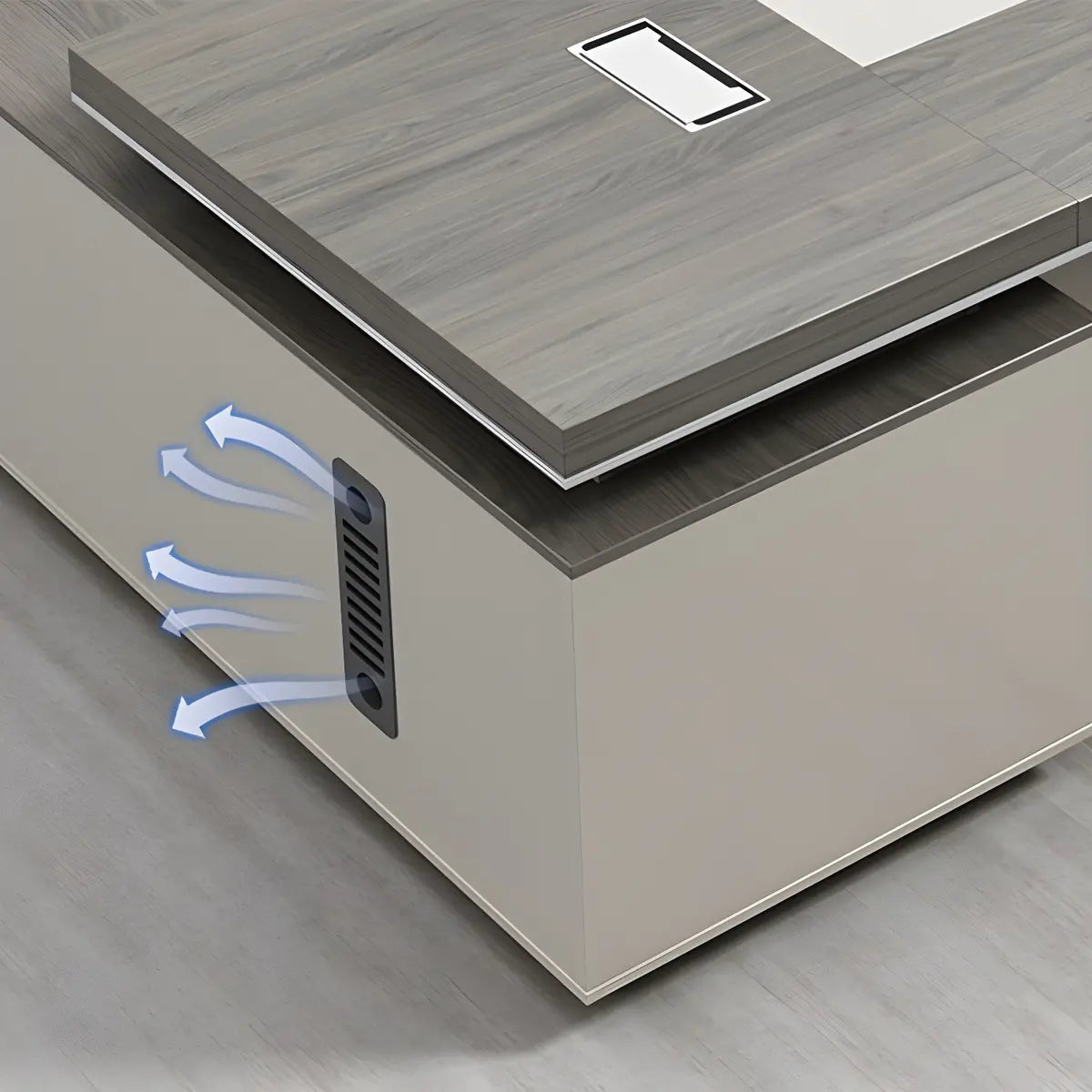 Gray Wood L-Shape Executive Desk — Right Hand Return / Without Chairs