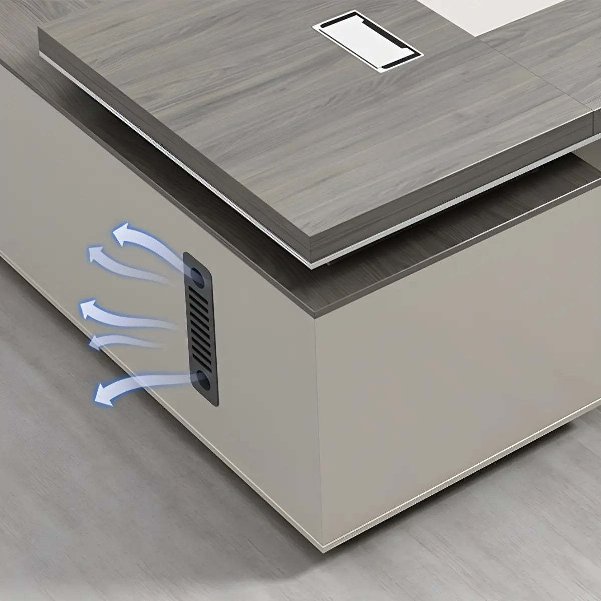 Gray Wood L-Shape Executive Desk — Right Hand Return / Without Chairs