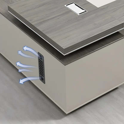 Gray Wood L-Shape Executive Desk — Right Hand Return / Without Chairs