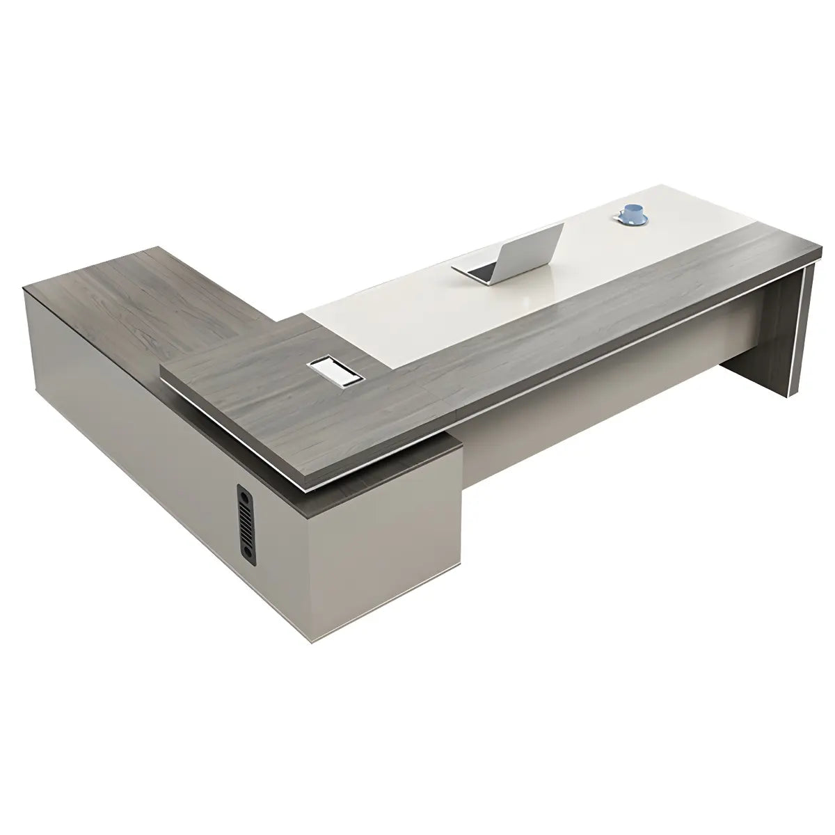 Gray Wood L-Shape Executive Desk — Right Hand Return / Without Chairs