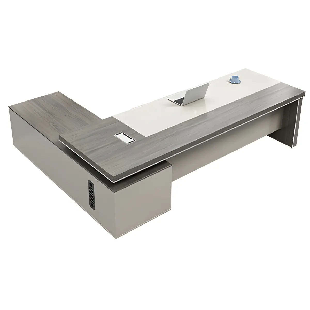 Gray Wood L-Shape Executive Desk — Right Hand Return / Without Chairs