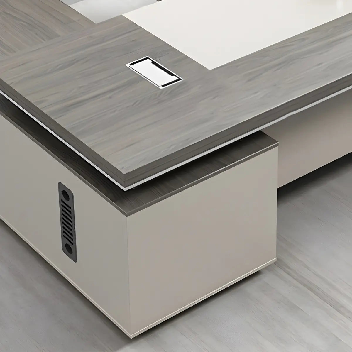 Gray Wood L-Shape Executive Desk — Right Hand Return / Without Chairs