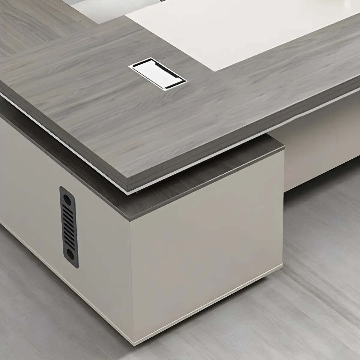 Gray Wood L-Shape Executive Desk — Right Hand Return / Without Chairs