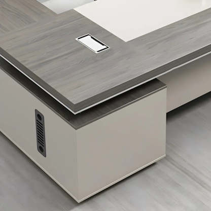 Gray Wood L-Shape Executive Desk — Right Hand Return / Without Chairs