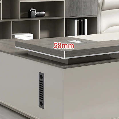 Gray Wood L-Shape Executive Desk — Right Hand Return / Without Chairs