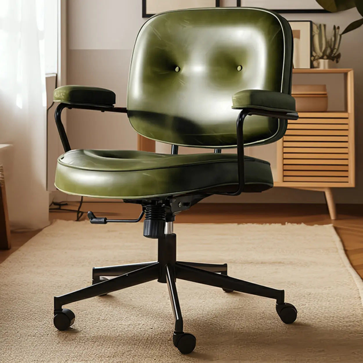 Green Modern Leather Swivel Conference Office Chair