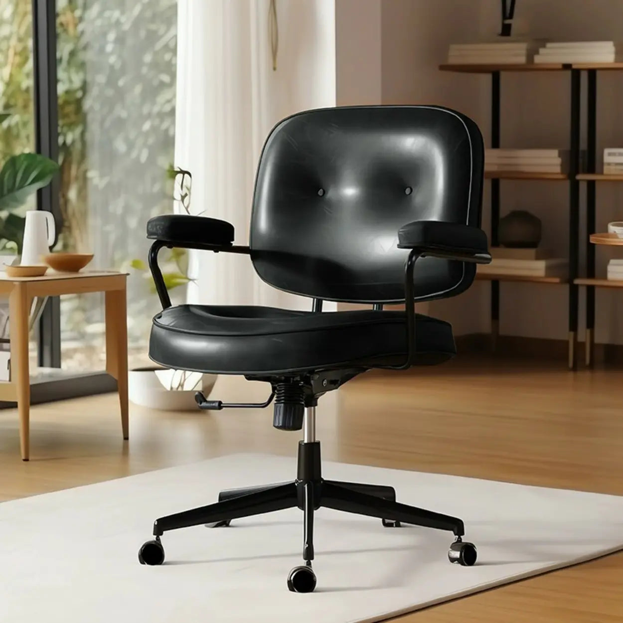 Green Modern Leather Swivel Conference Office Chair — Black / Oiled Leather
