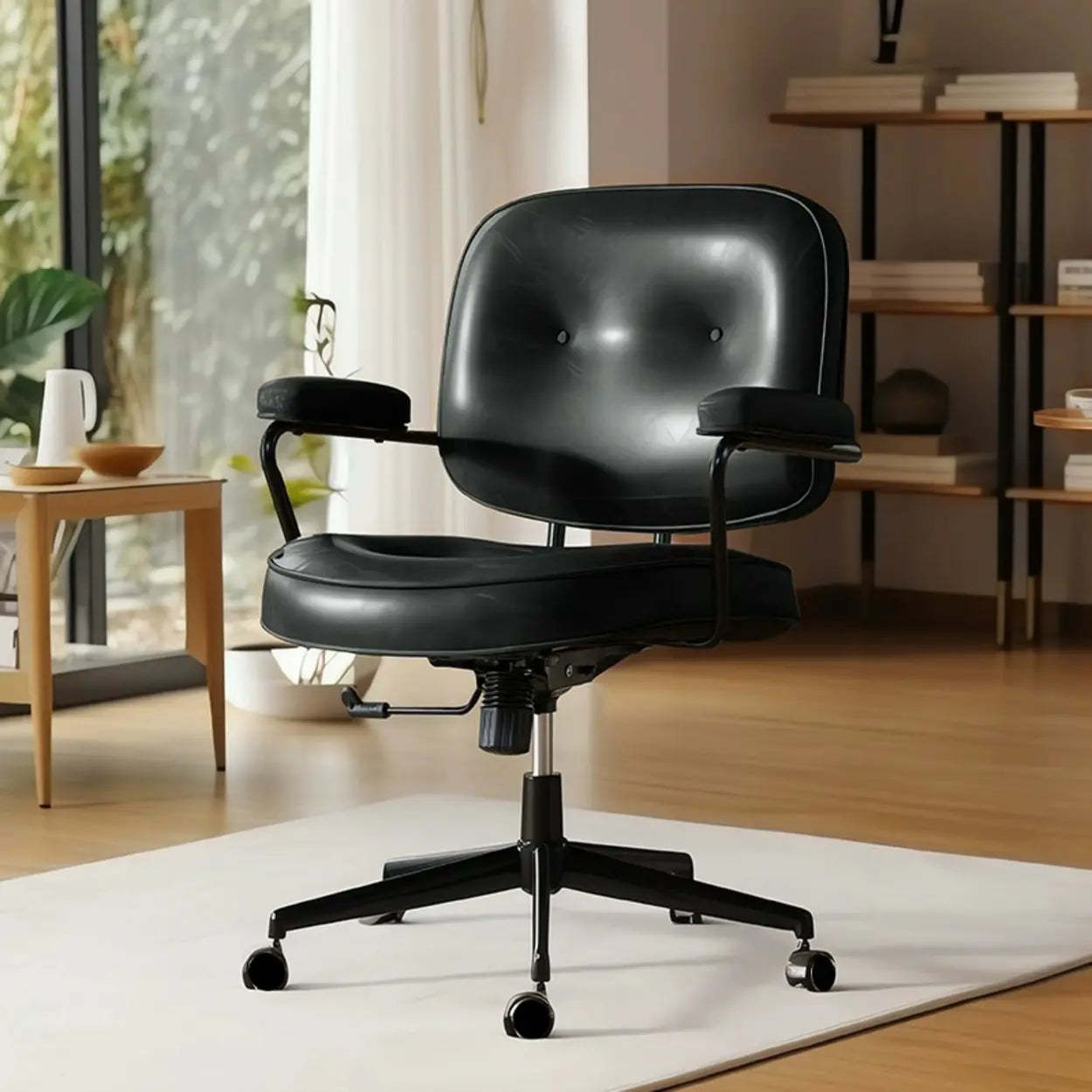 Green Modern Leather Swivel Conference Office Chair — Black / Oiled Leather