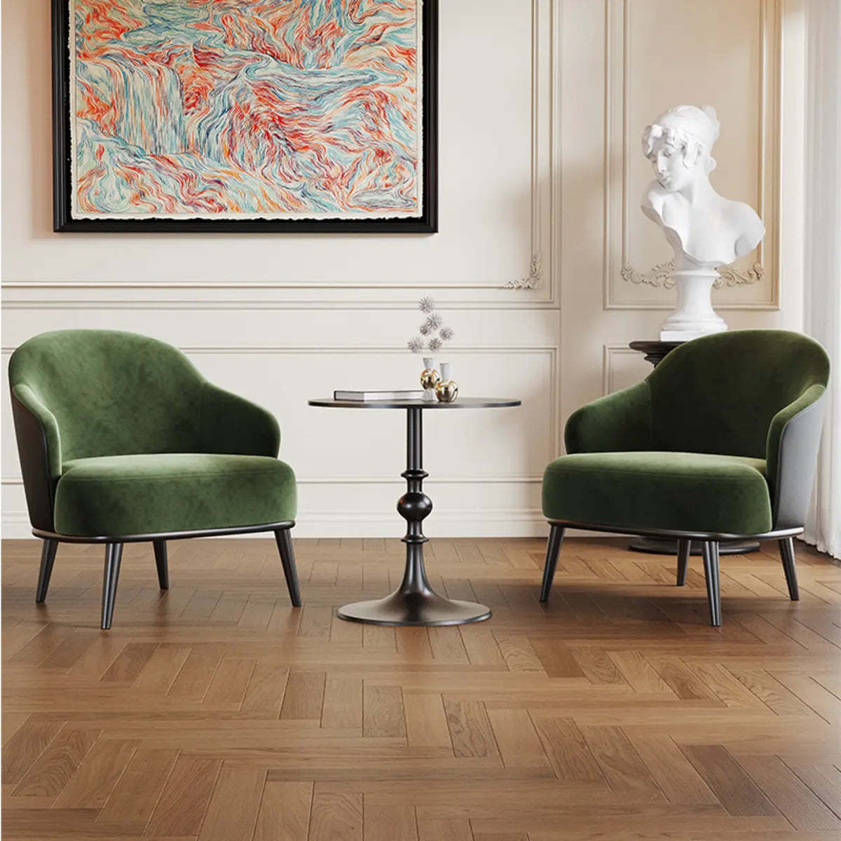 Green Flannel Accent Chair with Arms — Black White / Jacquard Fabric