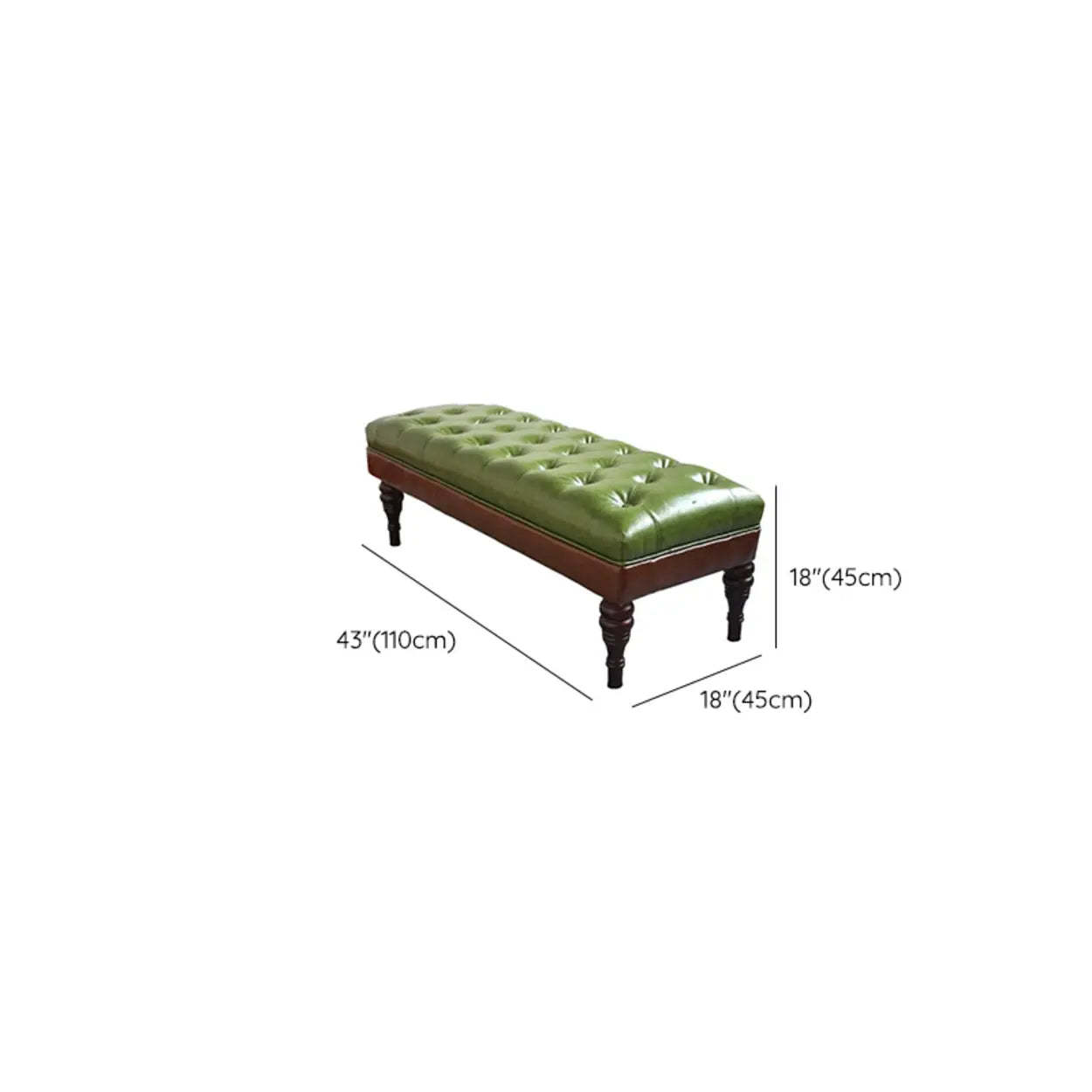 Green Leather Tufted Bench with Wooden Legs