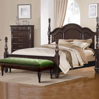 Green Leather Tufted Bench with Wooden Legs