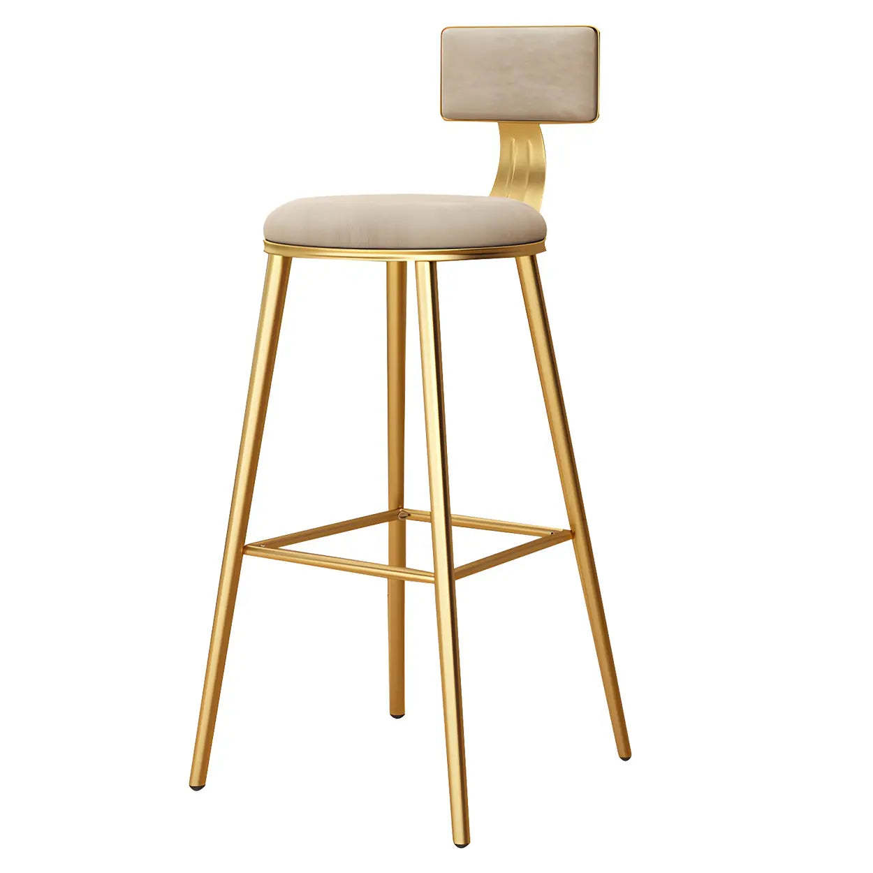 Green Metal Upholstered Low-Back Bar Stool with Footrest — 1 Piece / Pink