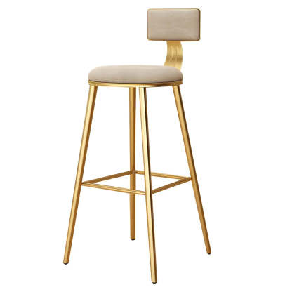 Green Metal Upholstered Low-Back Bar Stool with Footrest — 1 Piece / Pink