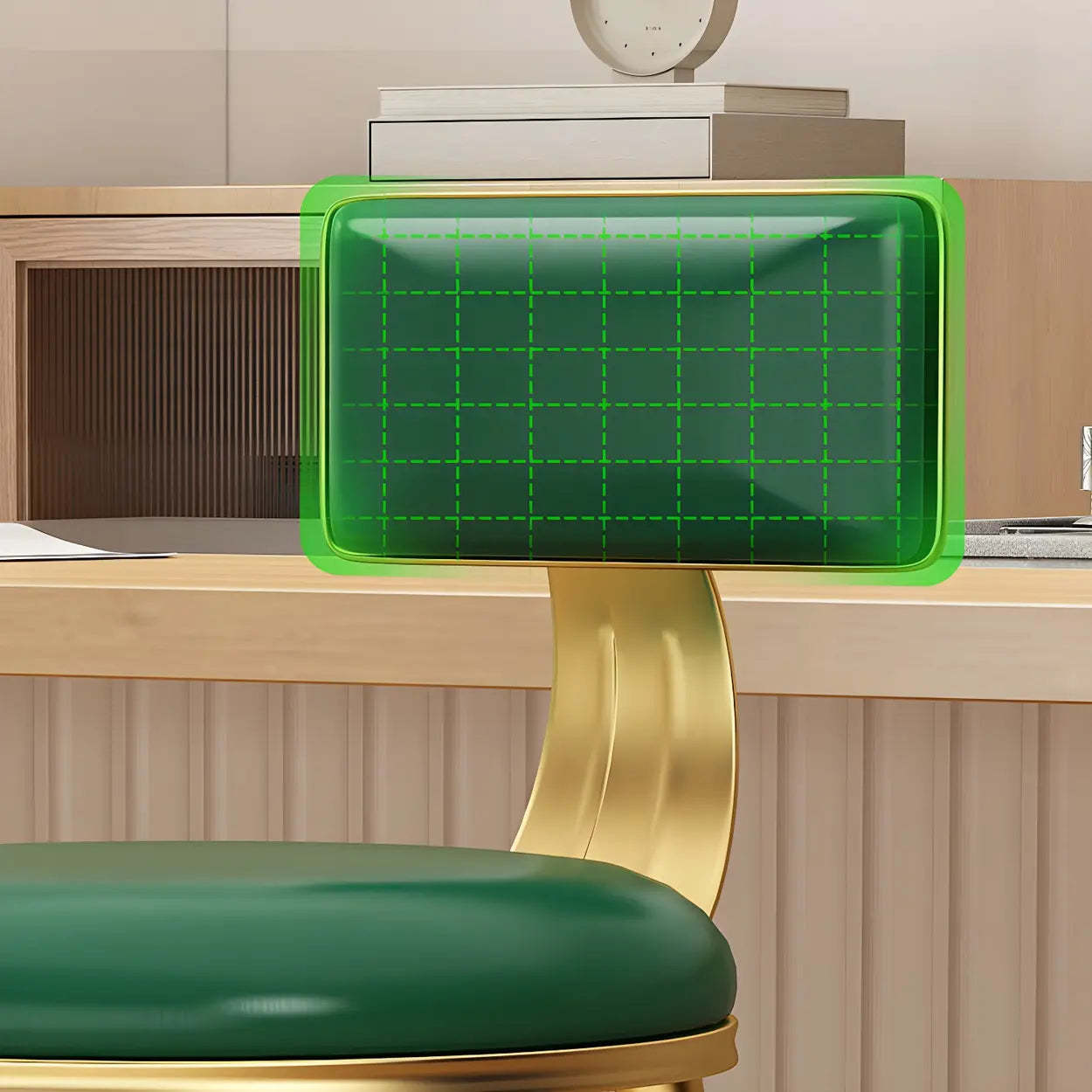Green Metal Upholstered Low-Back Bar Stool with Footrest — 1 Piece / Grey
