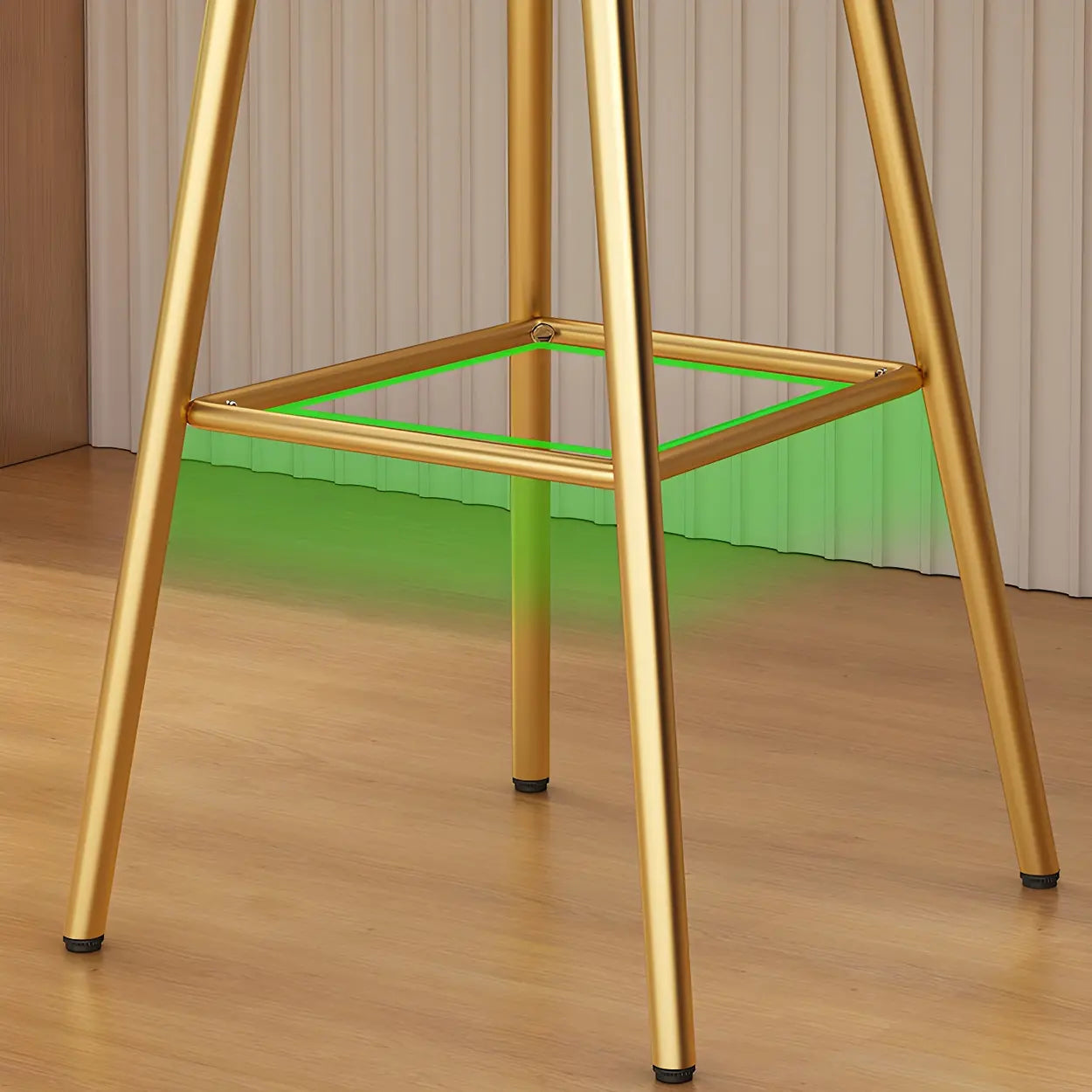 Green Metal Upholstered Low-Back Bar Stool with Footrest