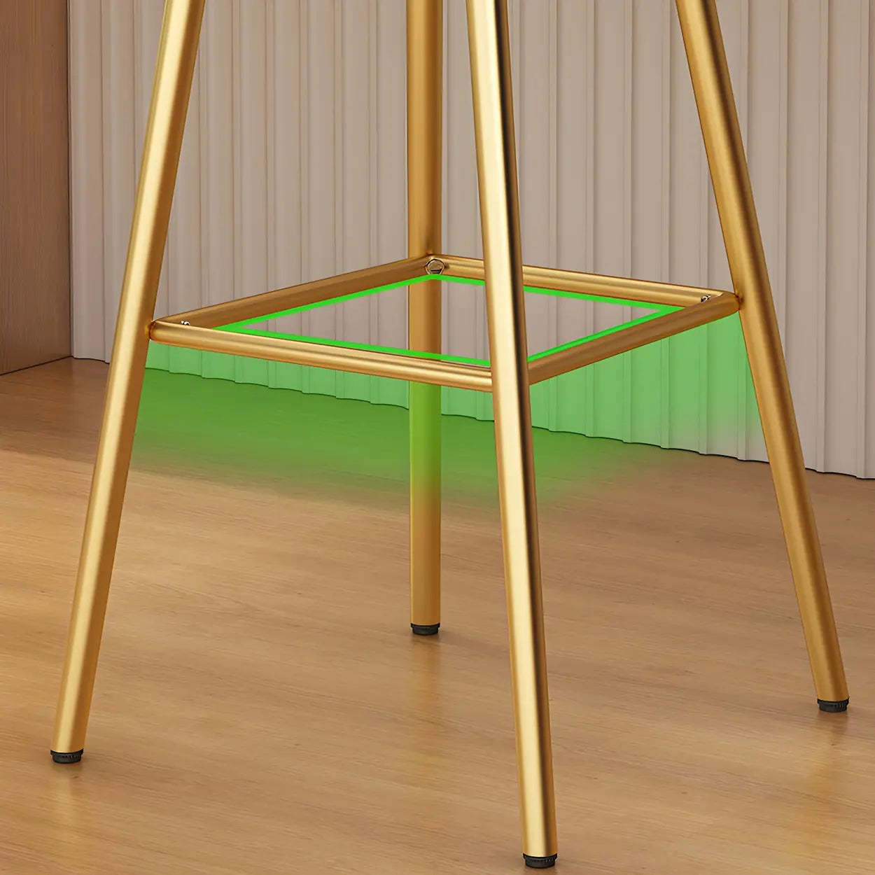 Green Metal Upholstered Low-Back Bar Stool with Footrest