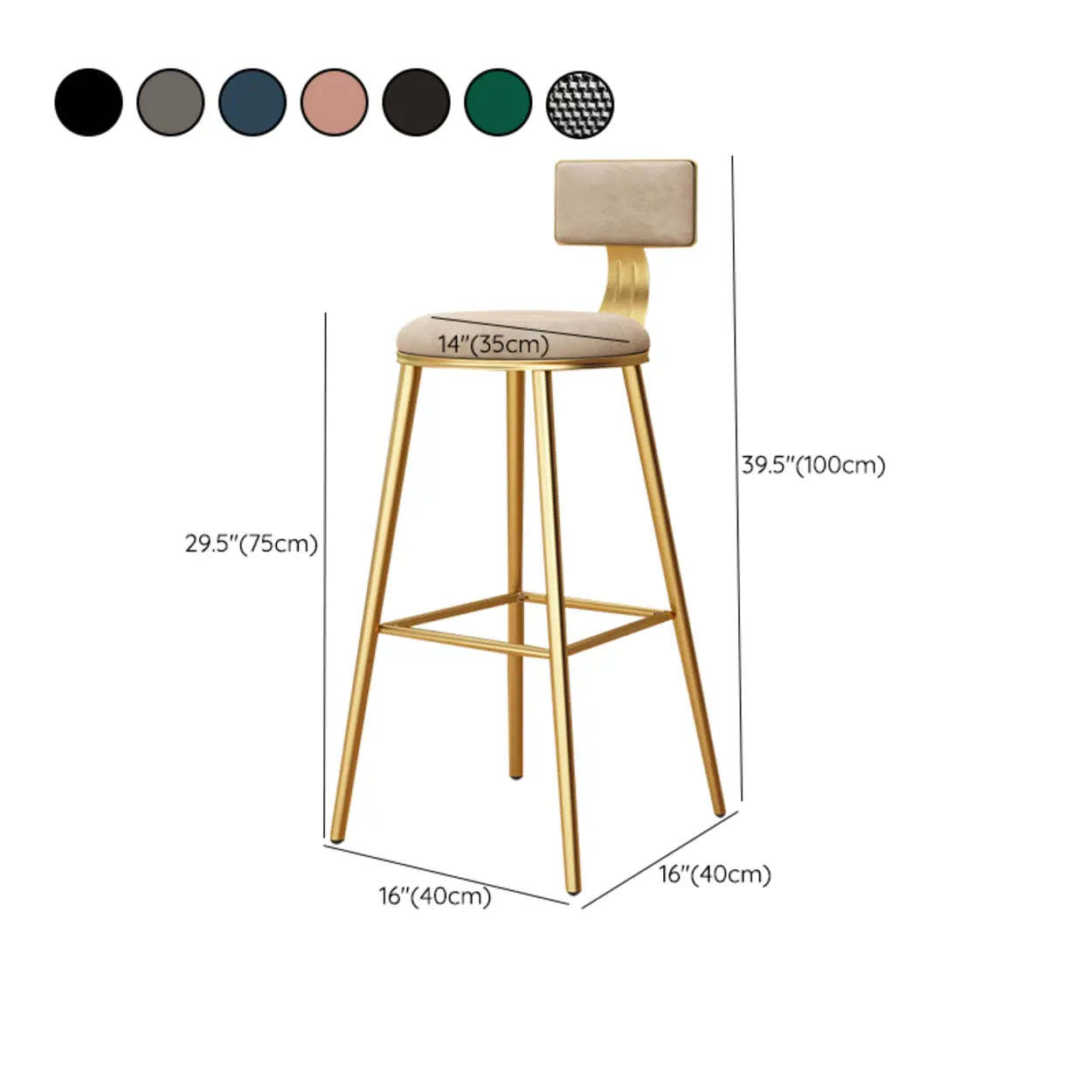 Green Metal Upholstered Low-Back Bar Stool with Footrest